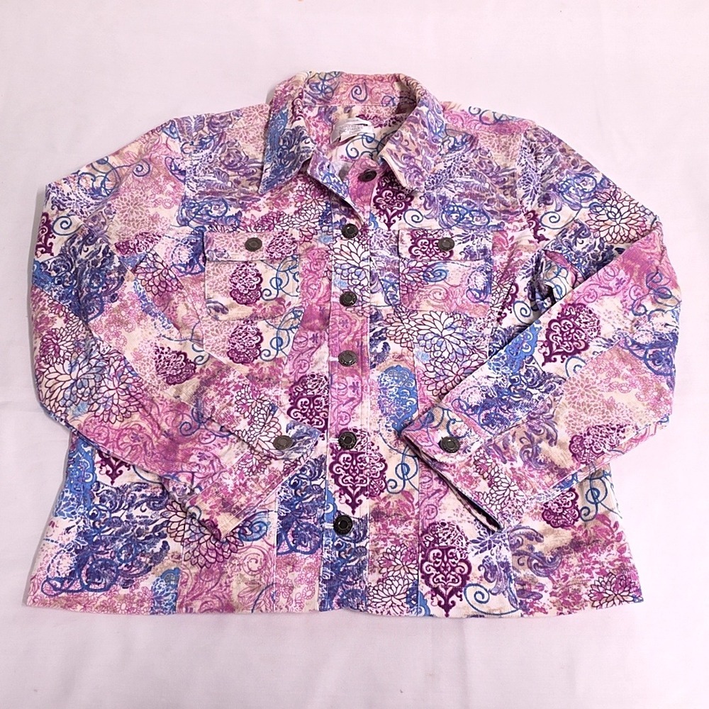 Christopher Banks Jacket Womens PL Purple Paisley Floral Stretch Corduroy Blazer